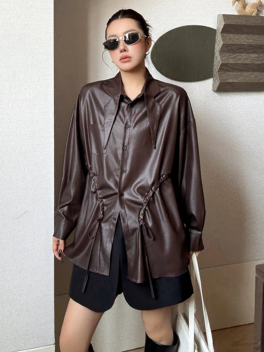 サテンライクギャザーブラウス