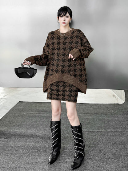 ハウンドトゥースニットトップス＆スカート