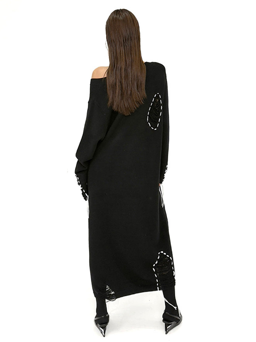 ダメージステッチニットドレス