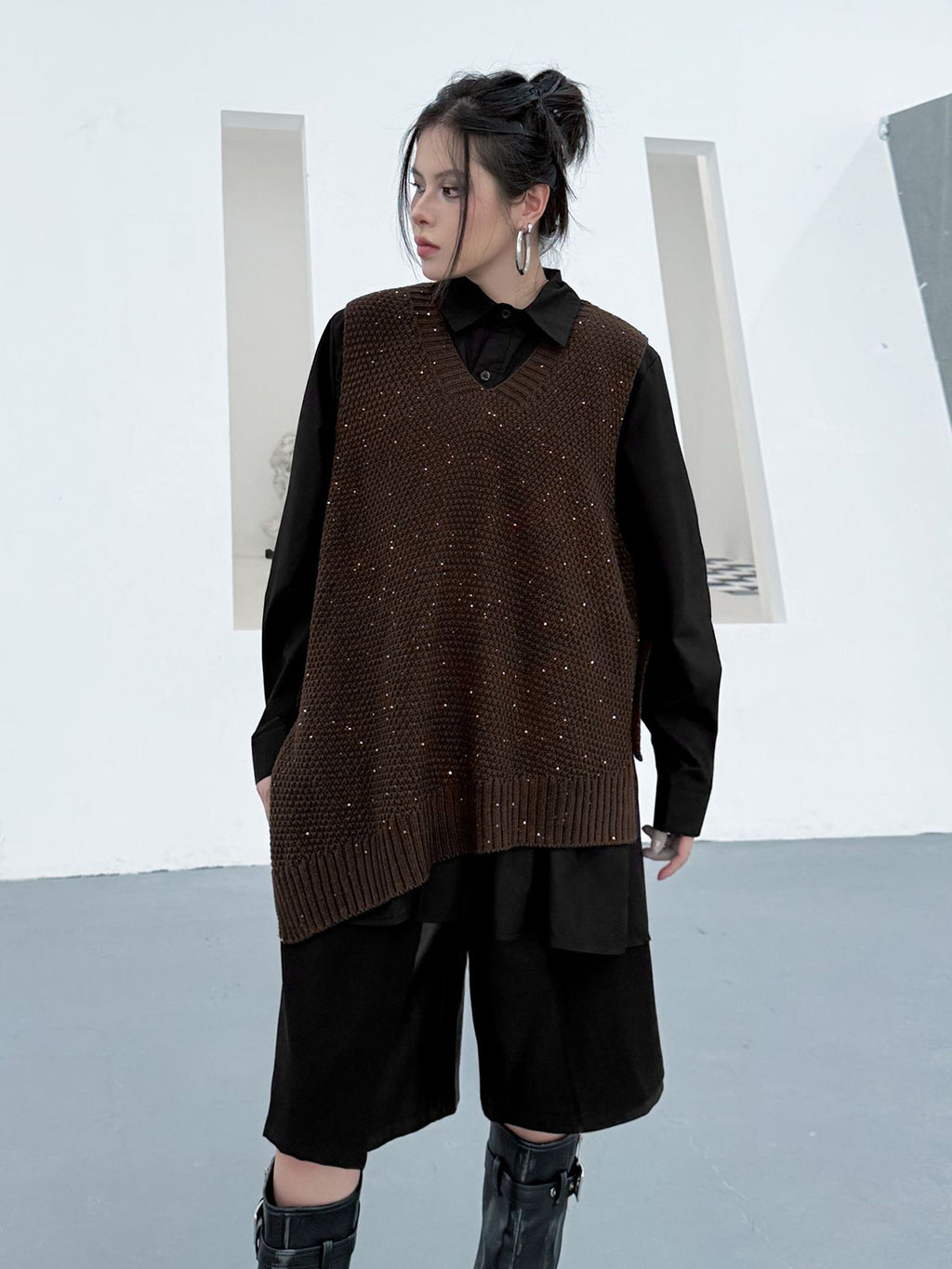 Scarf tie blouse and denim pants series 
