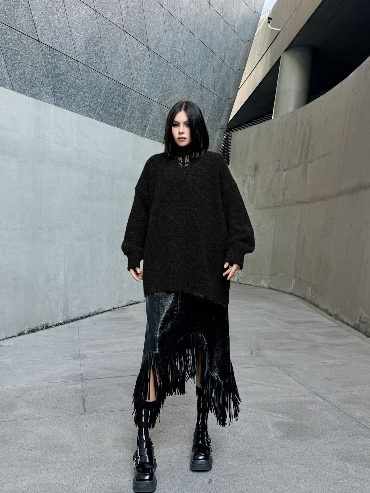 Mesh stitch top and skirt