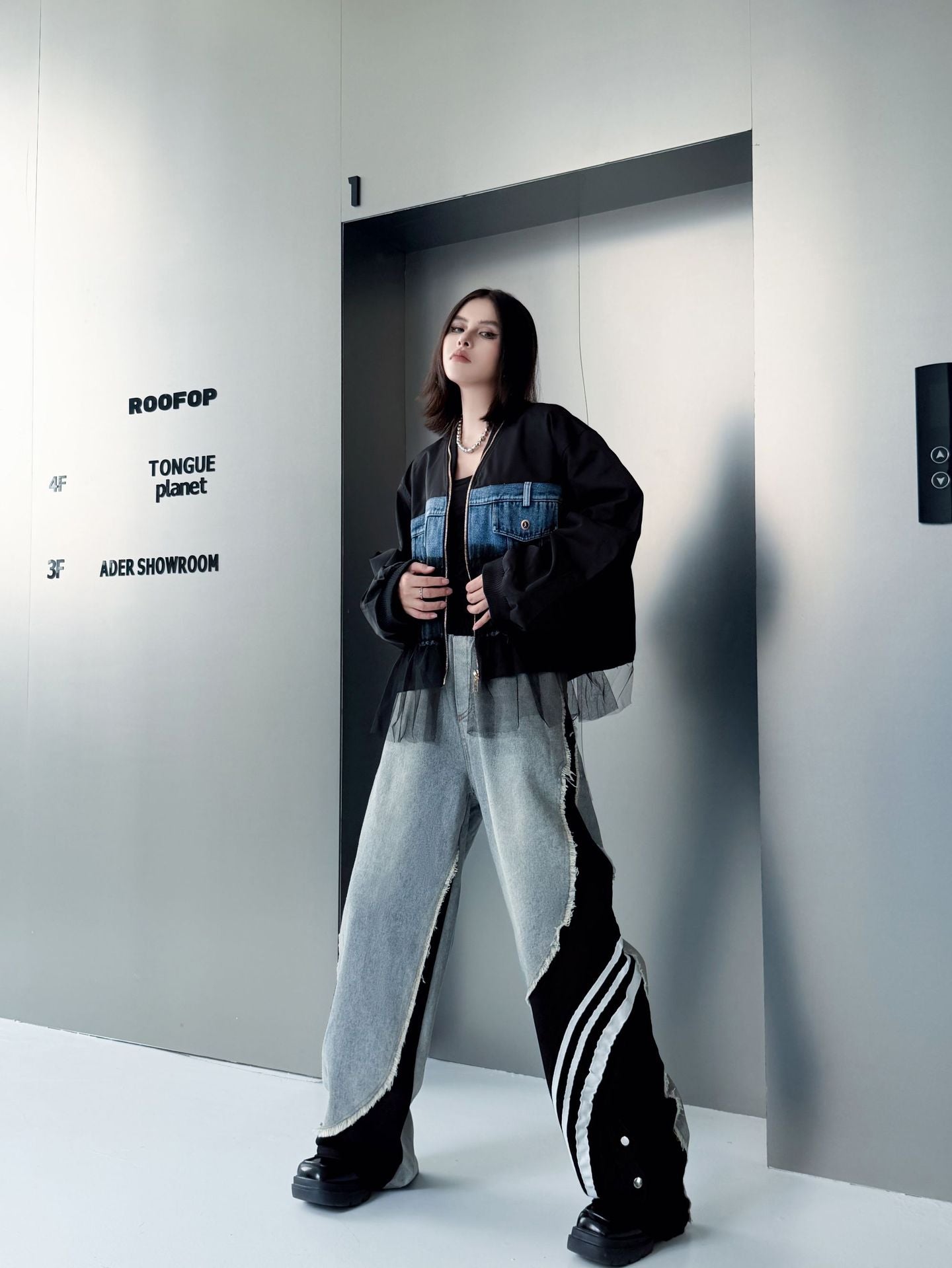 レイヤードデニムワイドパンツ