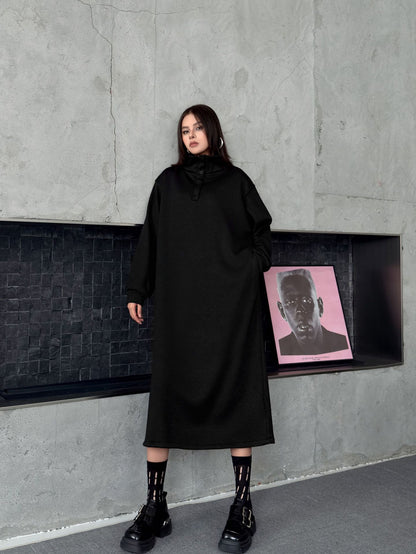 ハイネックボタンロングドレス