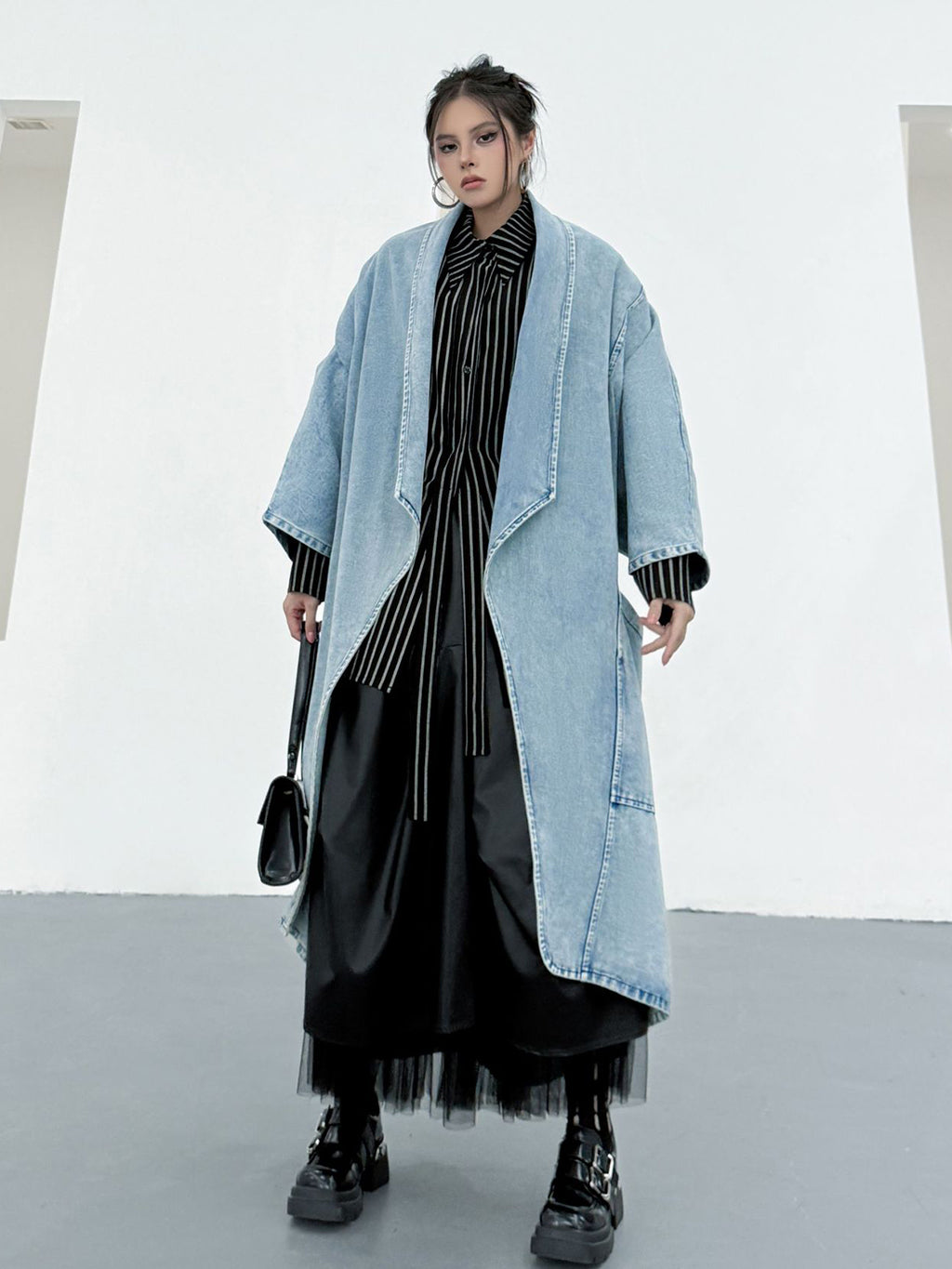 Scarf tie blouse and denim pants series 