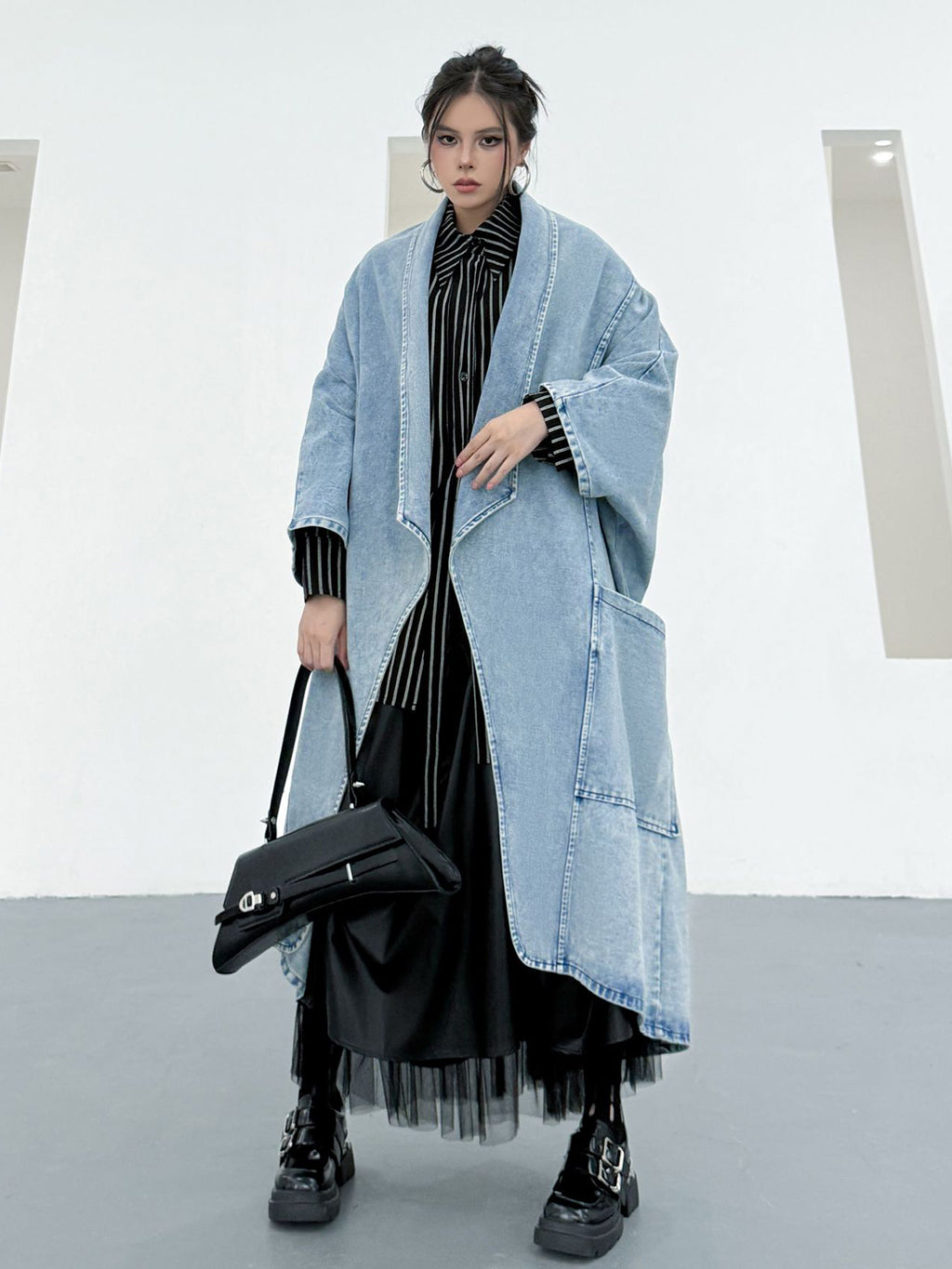 Scarf tie blouse and denim pants series 