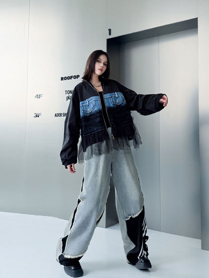 レイヤードデニムワイドパンツ