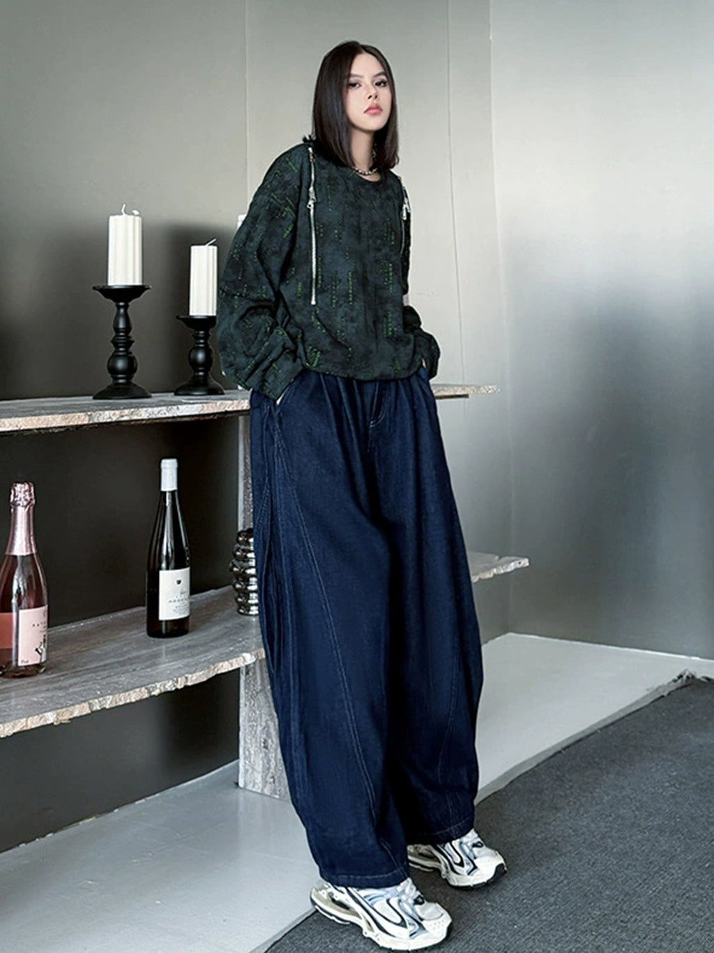 ジップショルダープリントトップス