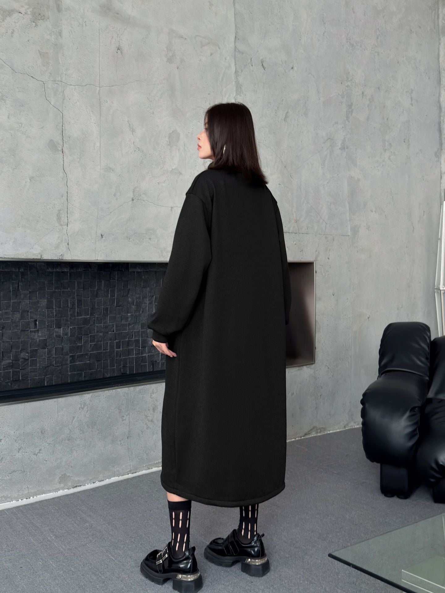 ハイネックボタンロングドレス