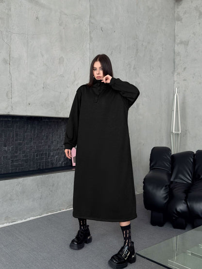 ハイネックボタンロングドレス