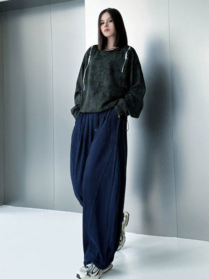 ウォッシュデニムワイドパンツ