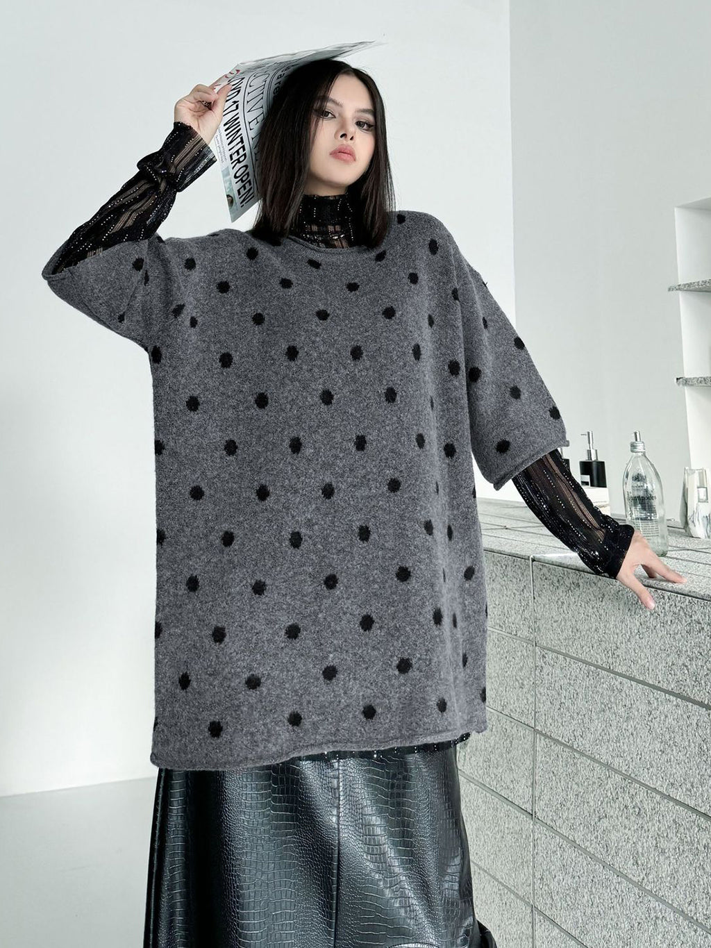 Mesh stitch top and skirt