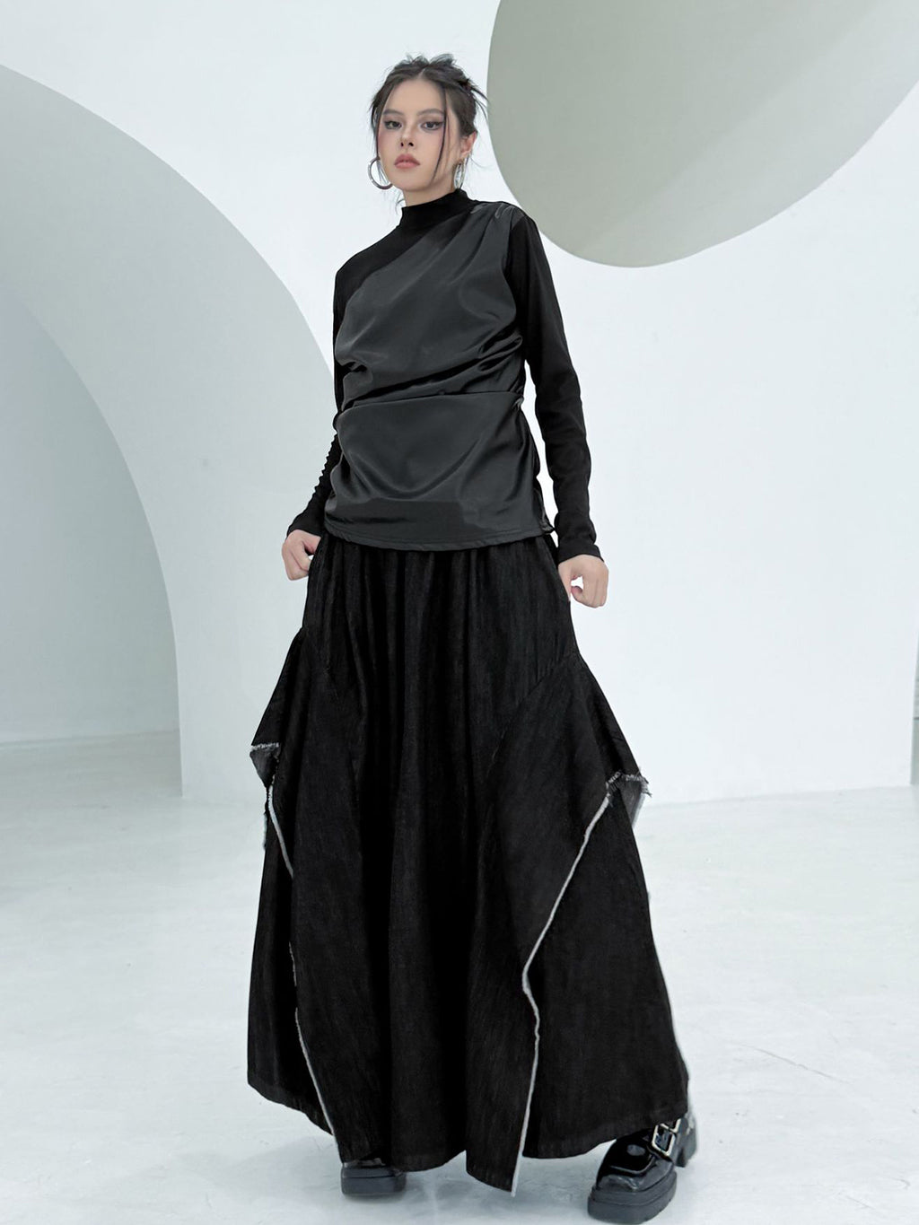 Scarf tie blouse and denim pants series 