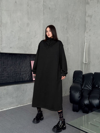 ハイネックボタンロングドレス