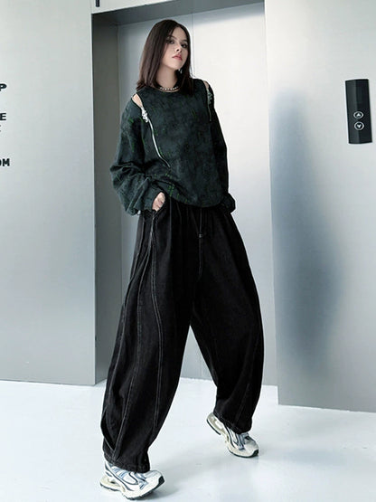 ウォッシュデニムワイドパンツ