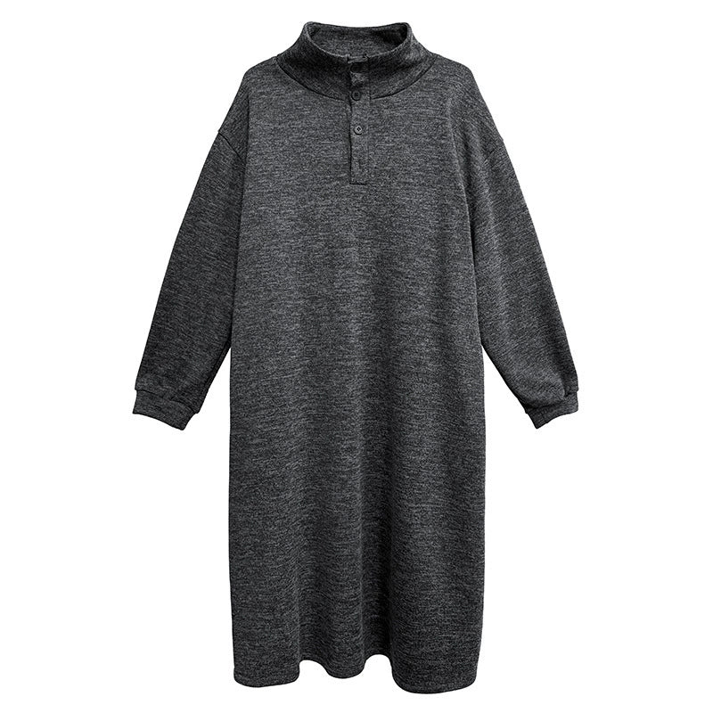 ハイネックボタンロングドレス