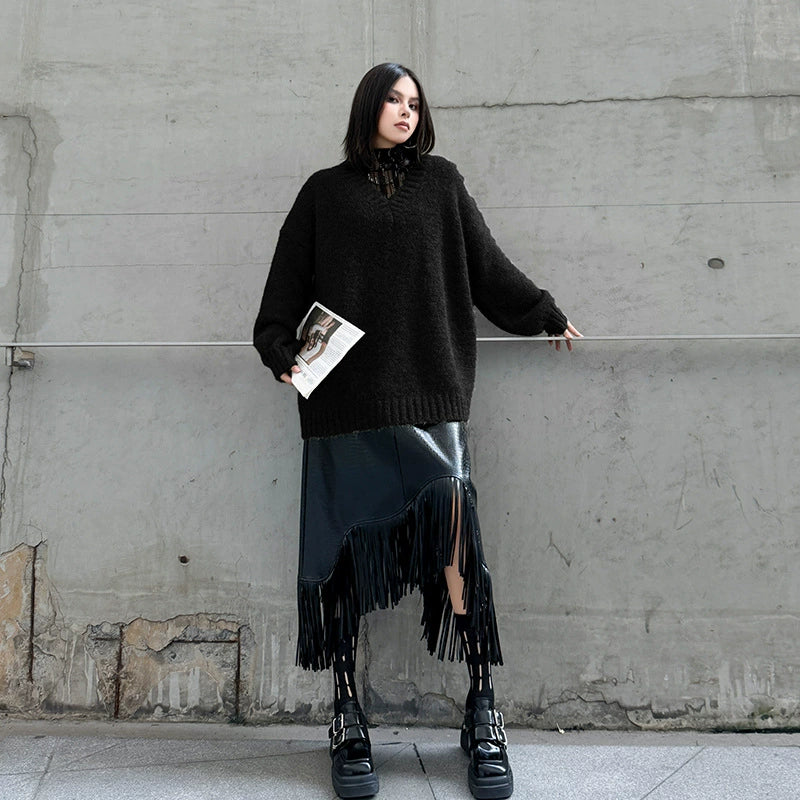 Vネックルーズニットセーター