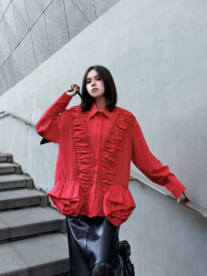 ラッフルペプラムブラウス