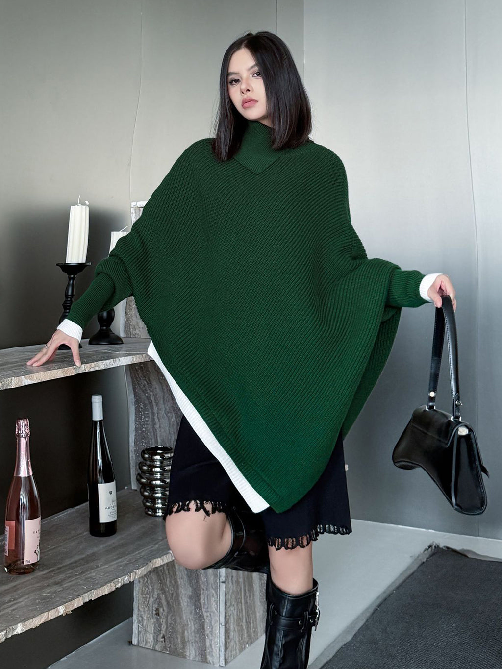 ハイネックケープニットトップ