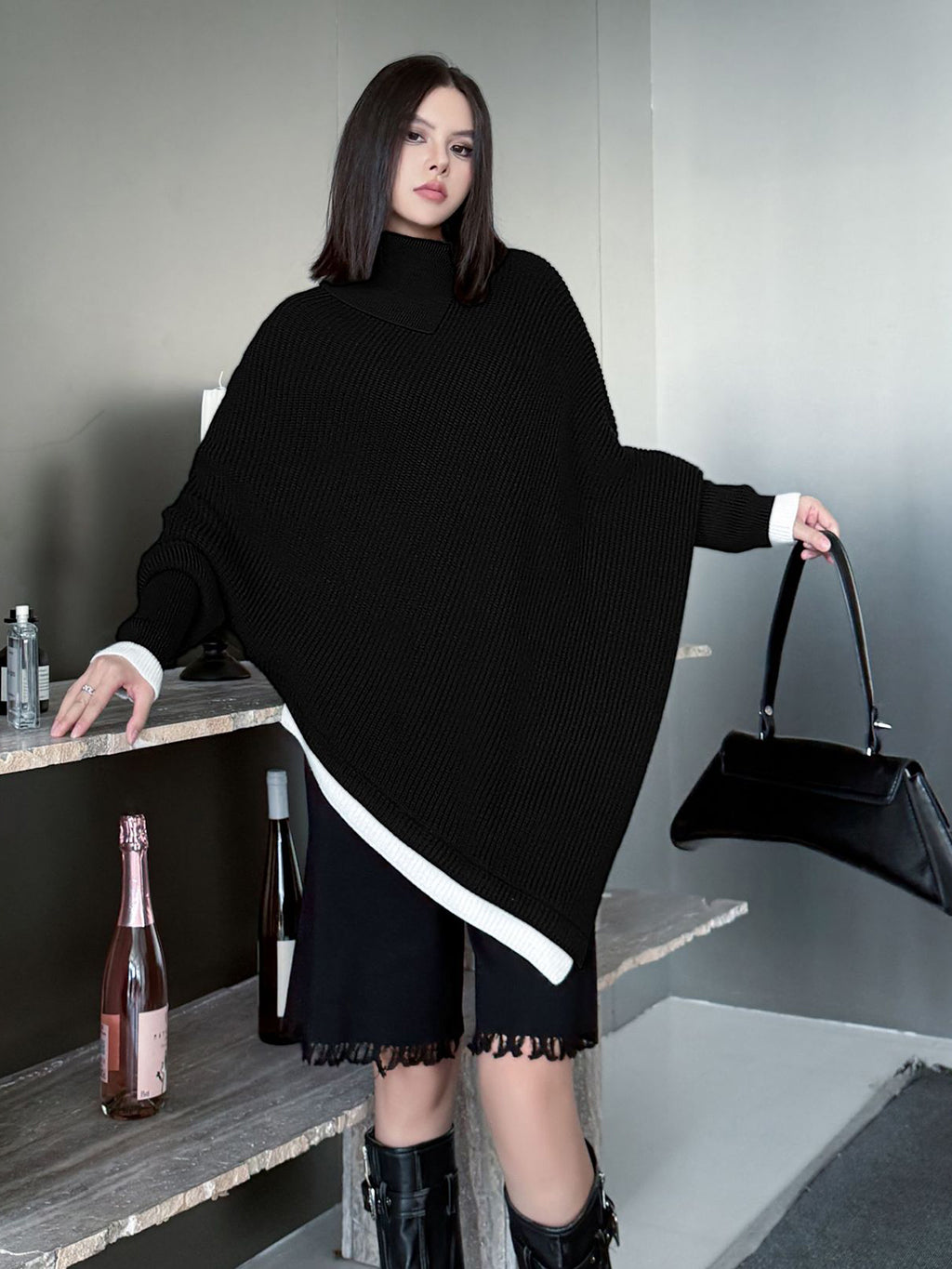 ハイネックケープニットトップ