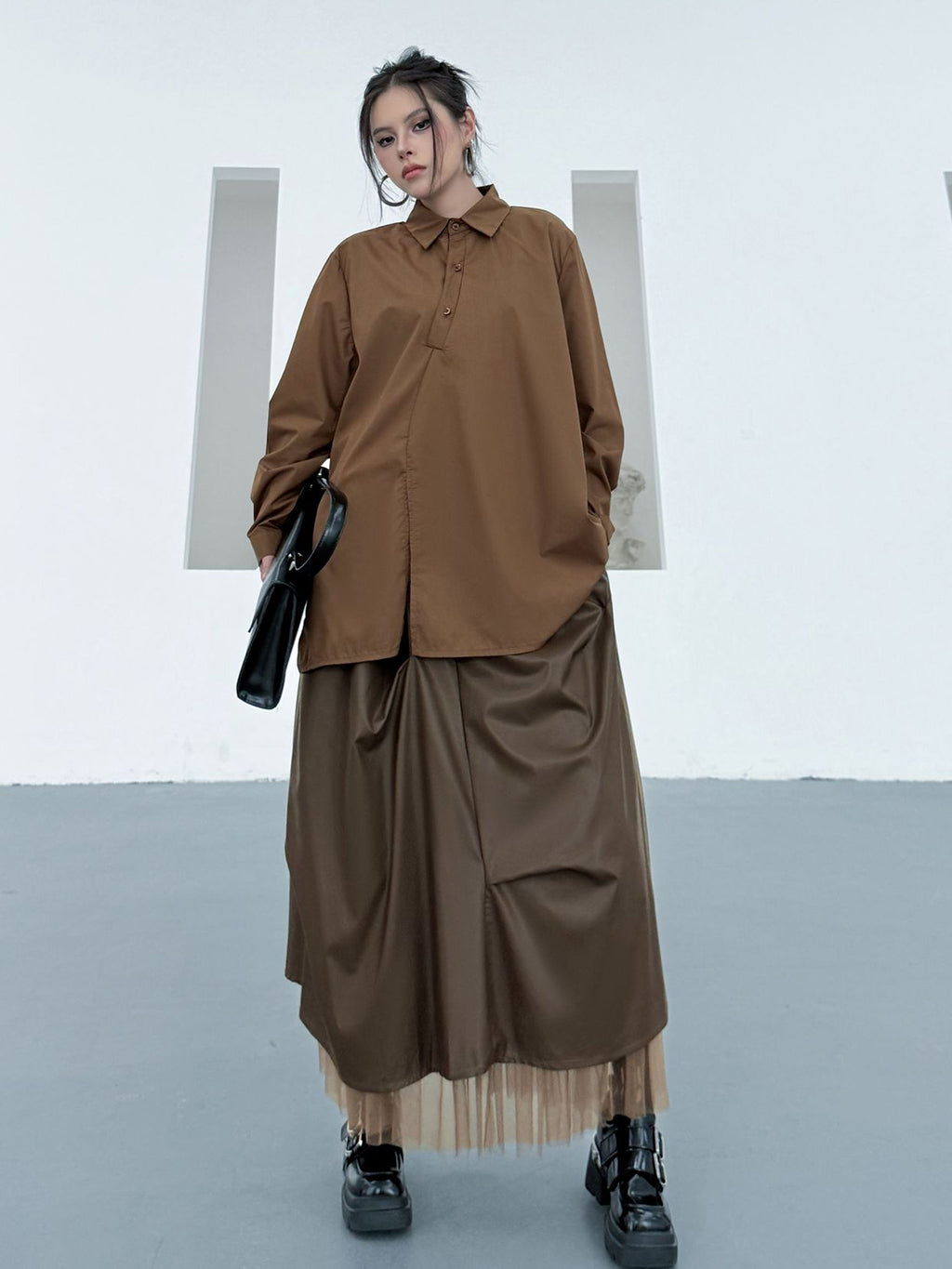 Scarf tie blouse and denim pants series 