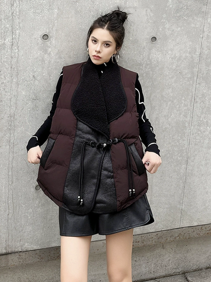 シープカラーブロックダウンベスト