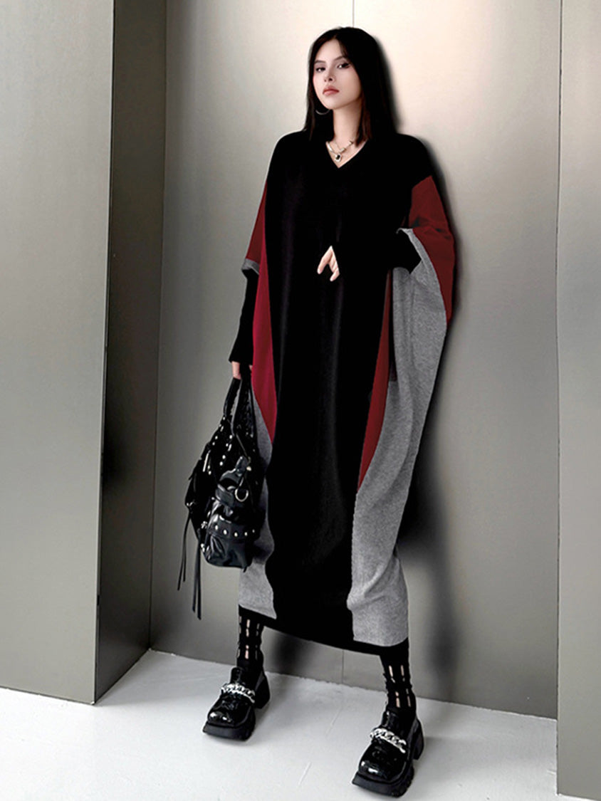 トライカラーニットドレス