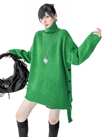 サイドボタンハイネックニットトップ