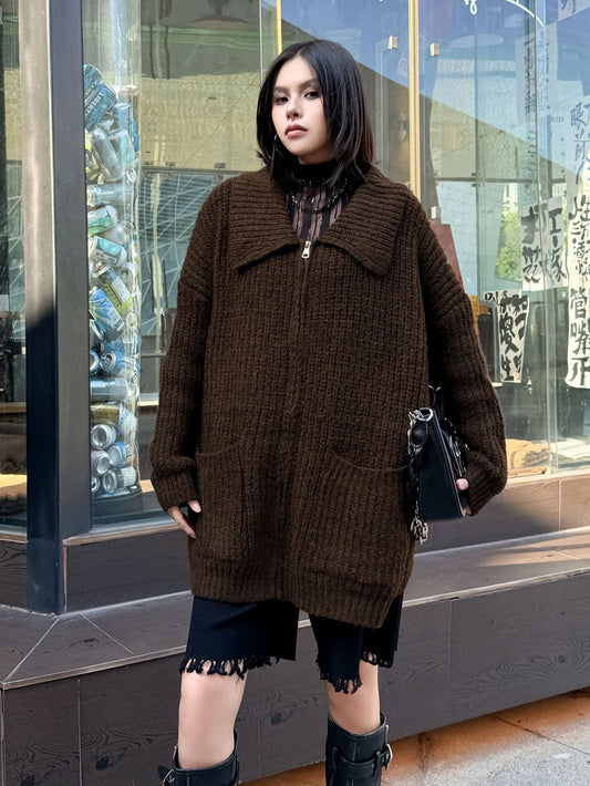 ジップアップリブカラーカーディガン