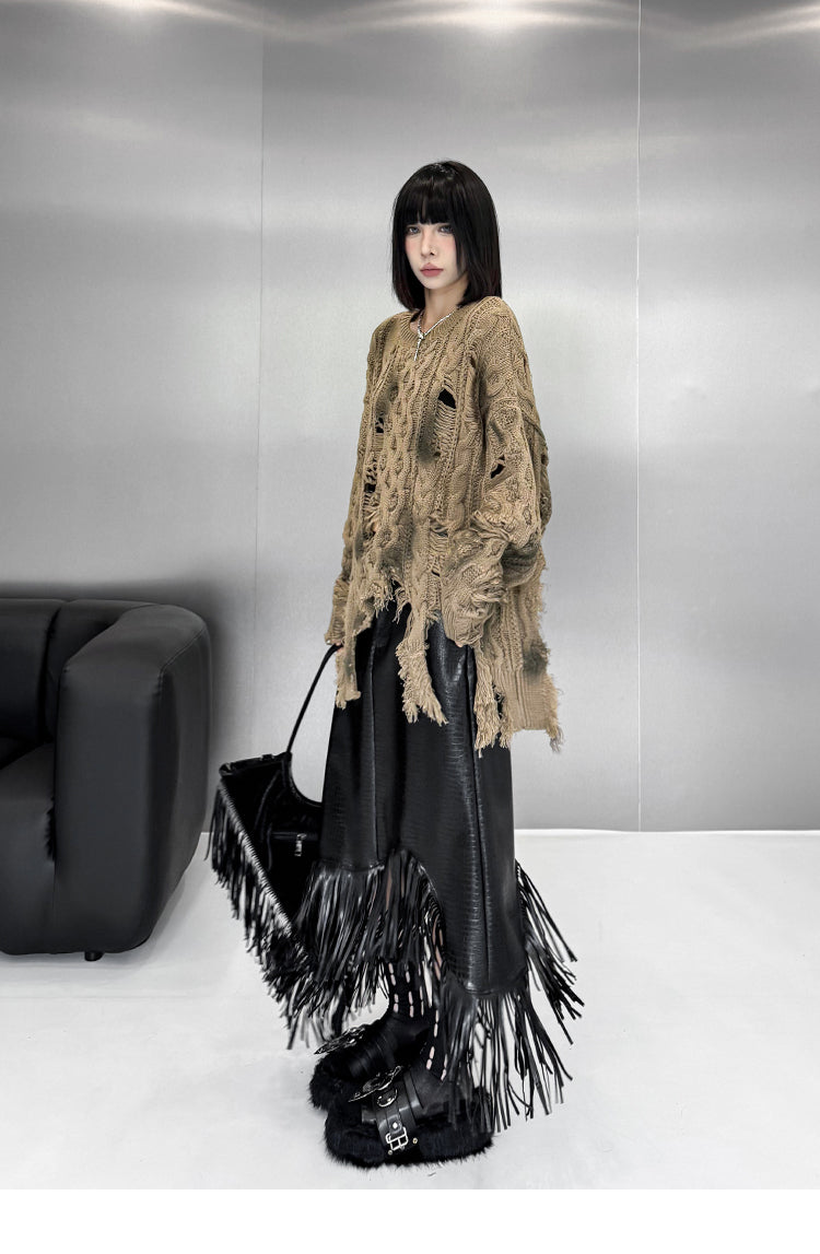 ディストレストケーブルニットトップ