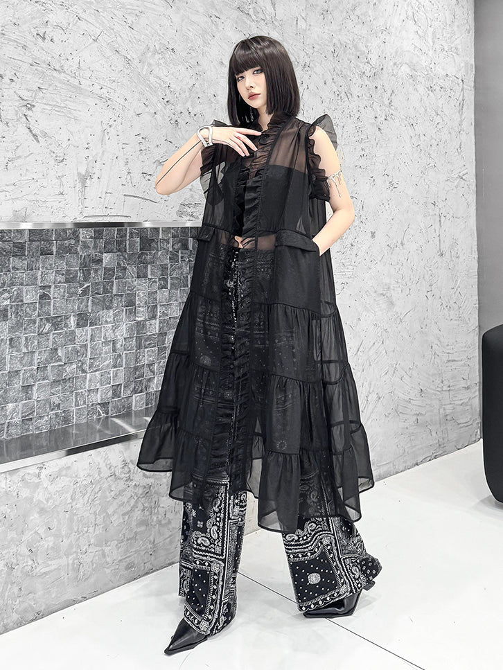 Frill sheer tiered long dress 