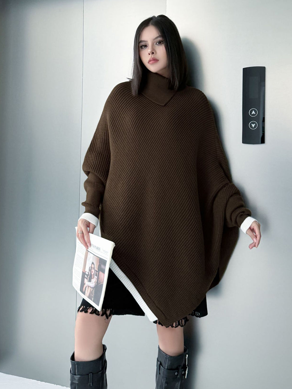 ハイネックケープニットトップ