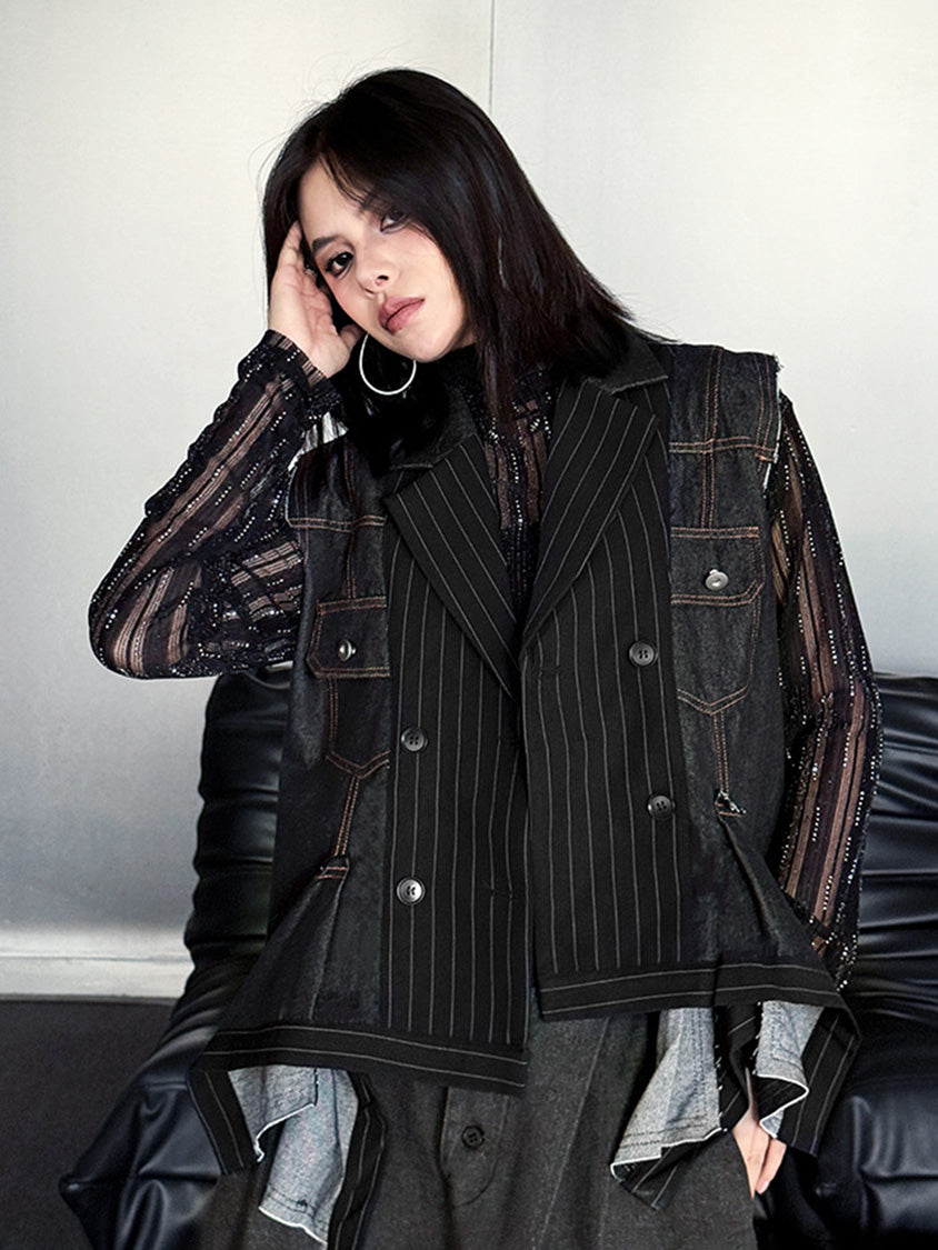 デニムピンストライプレイヤードベスト