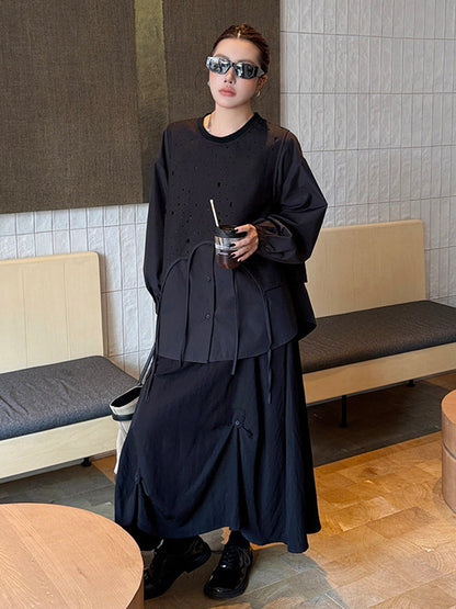 ドットストライプレイヤードブラウス