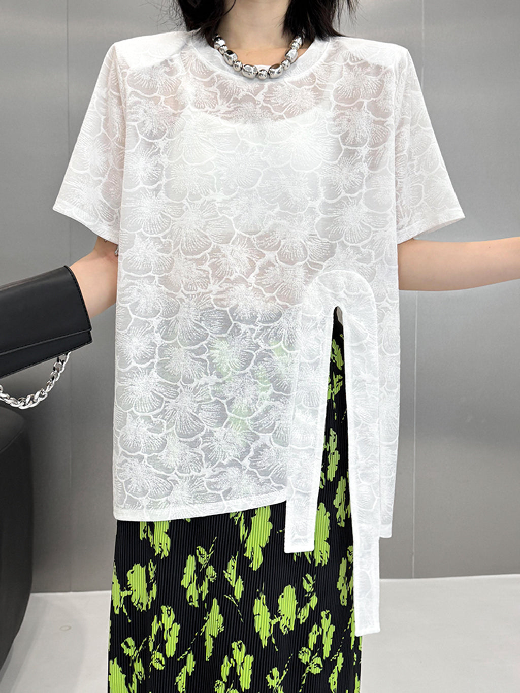 Floral jacquard layered top