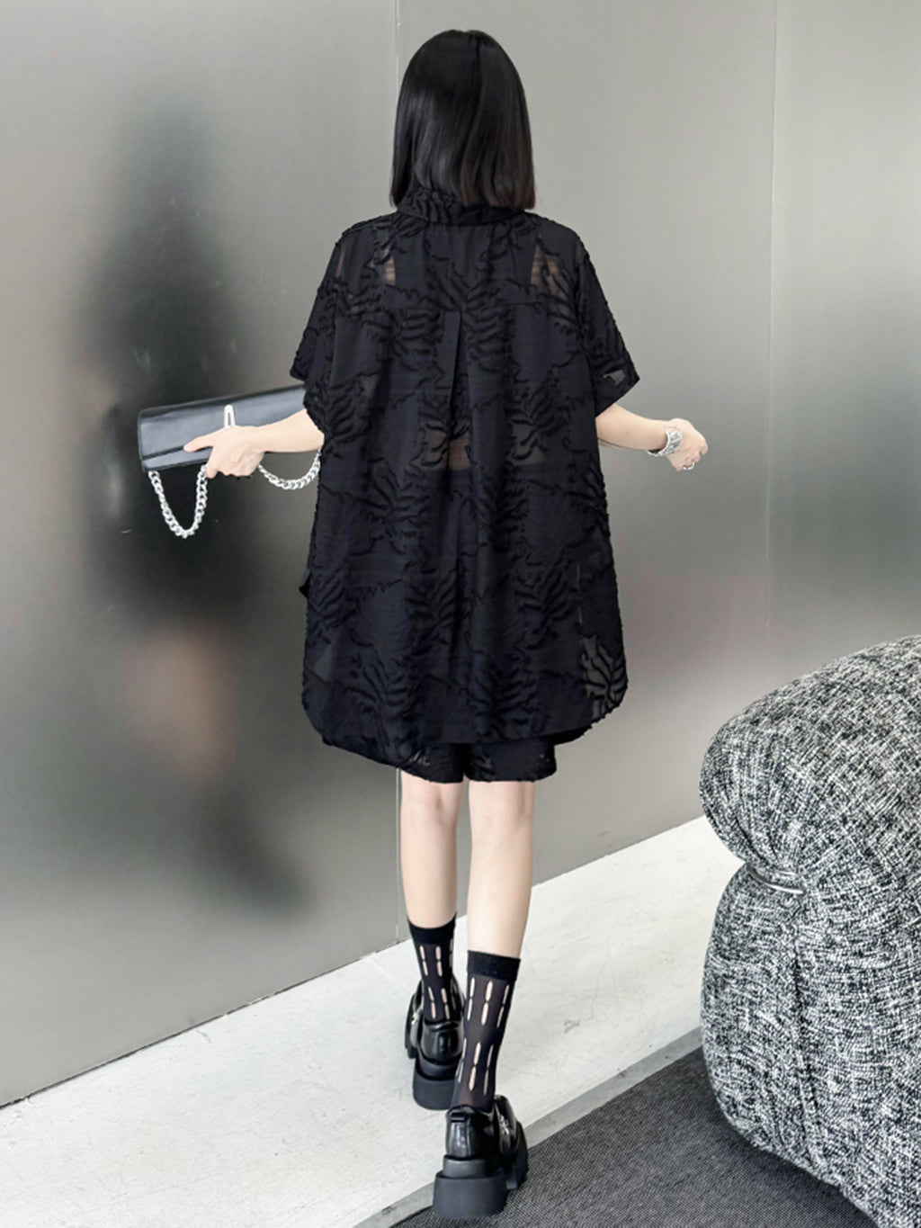 Sheer jacquard shirt and shorts 