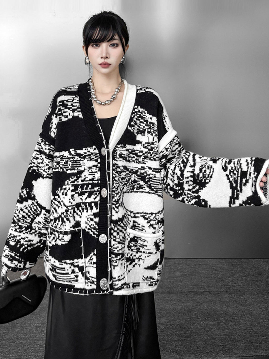 グラフィックジャカードカーディガン