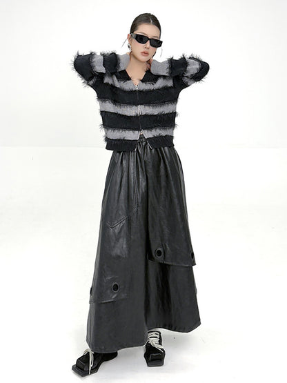 フリンジボーダーニットトップス＆コーティングロングスカートシリーズ