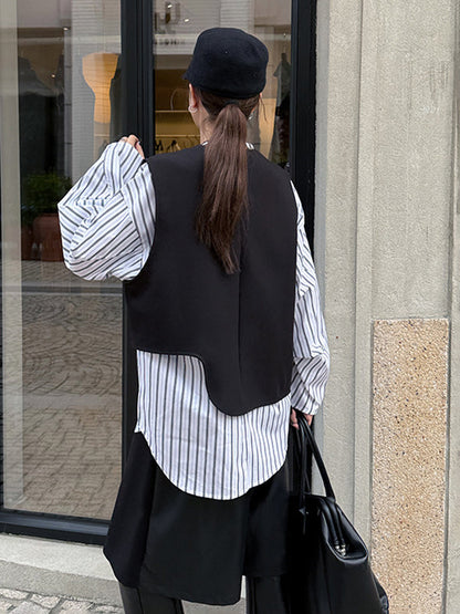 ストライプレイヤードモードブラウス