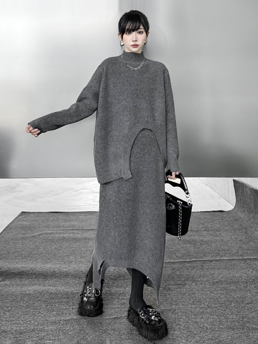 アーチカットニットトップ＆スカート