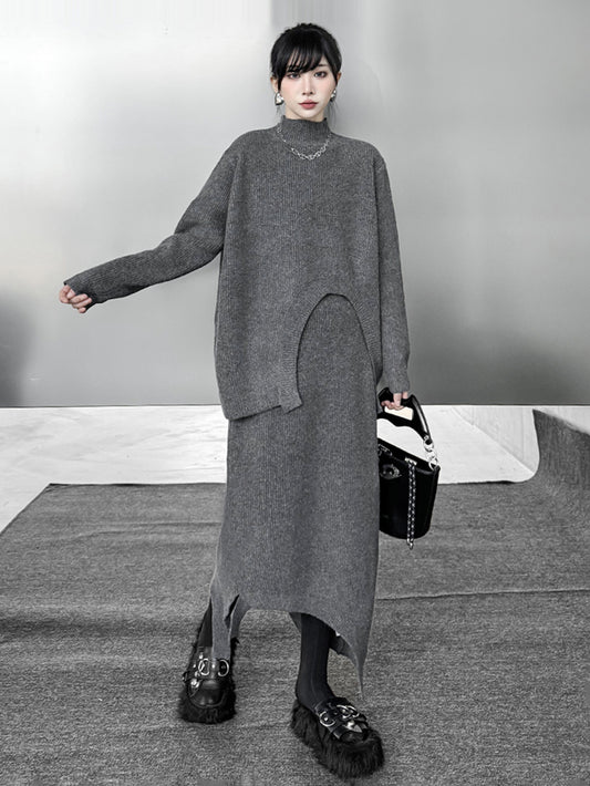 アーチカットニットトップ＆スカート