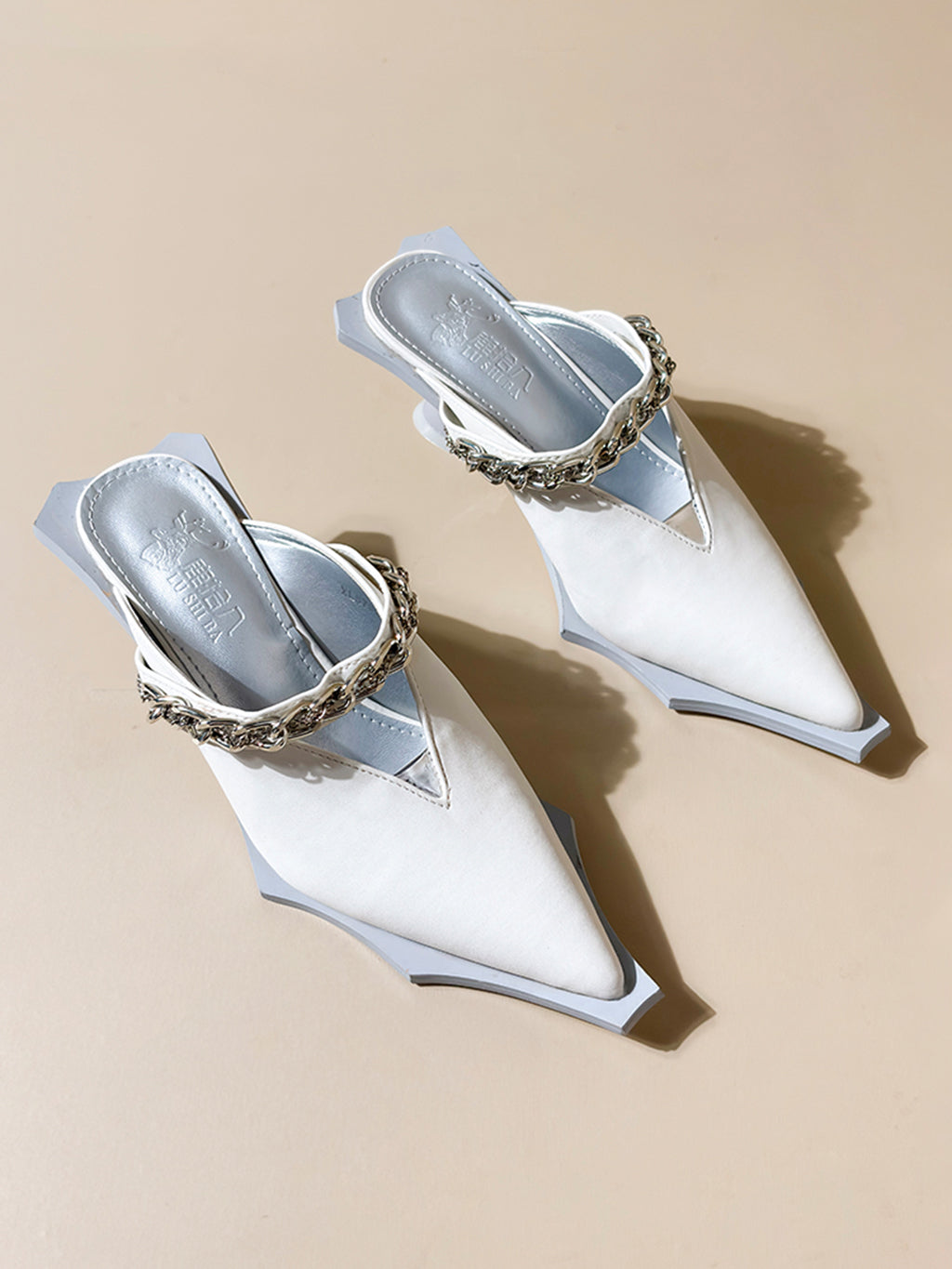 Spiky Chain Heel Mules