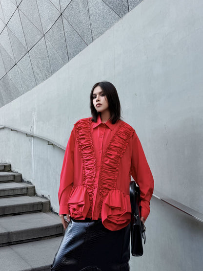 ラッフルペプラムブラウス