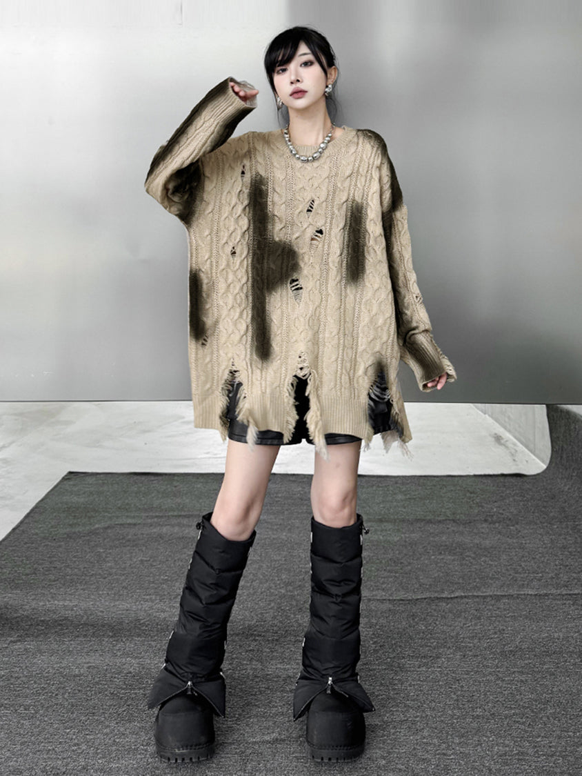 ダメージグラデケーブルセーター