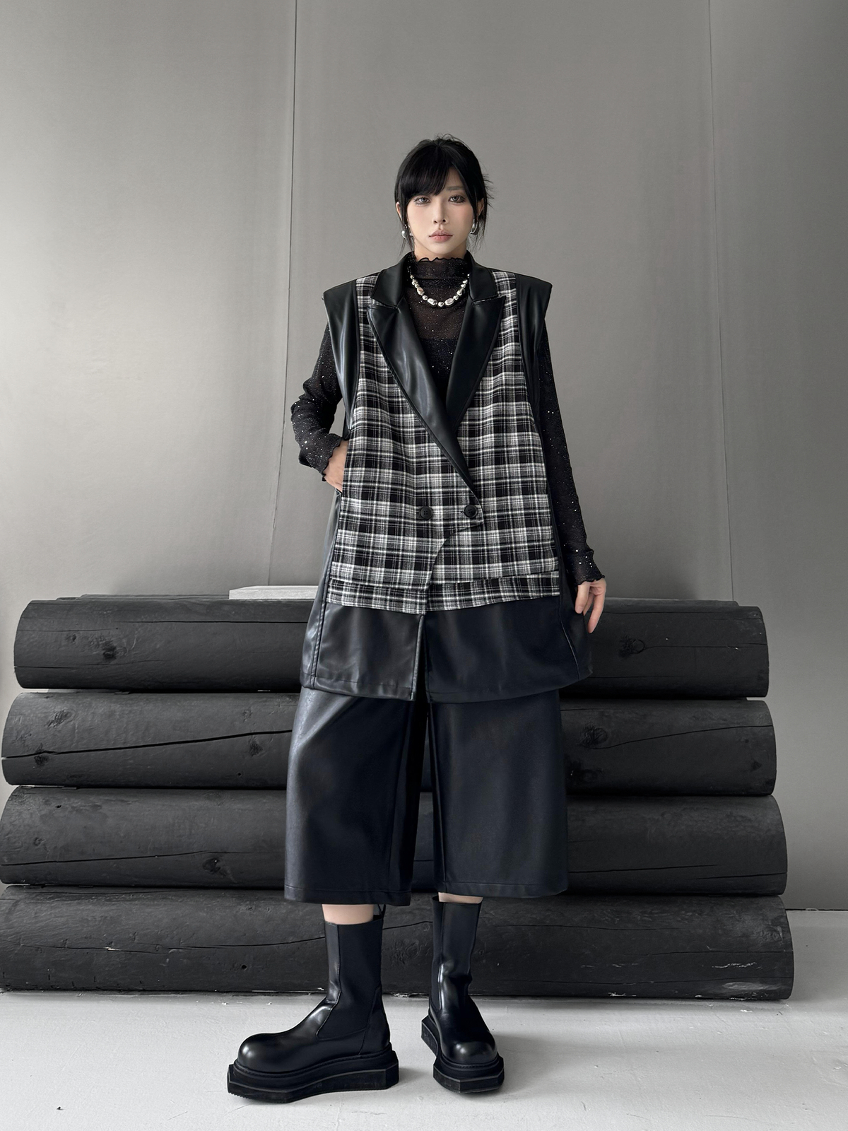 Scarf tie blouse and denim pants series 