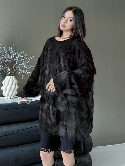 ディストレストチェックニットトップス