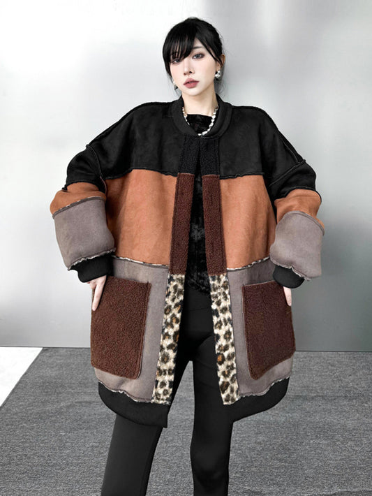 ブロックレオパードリバーシブルボアコート