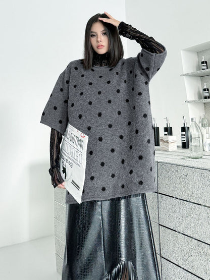 ドットフロッキーニットトップス