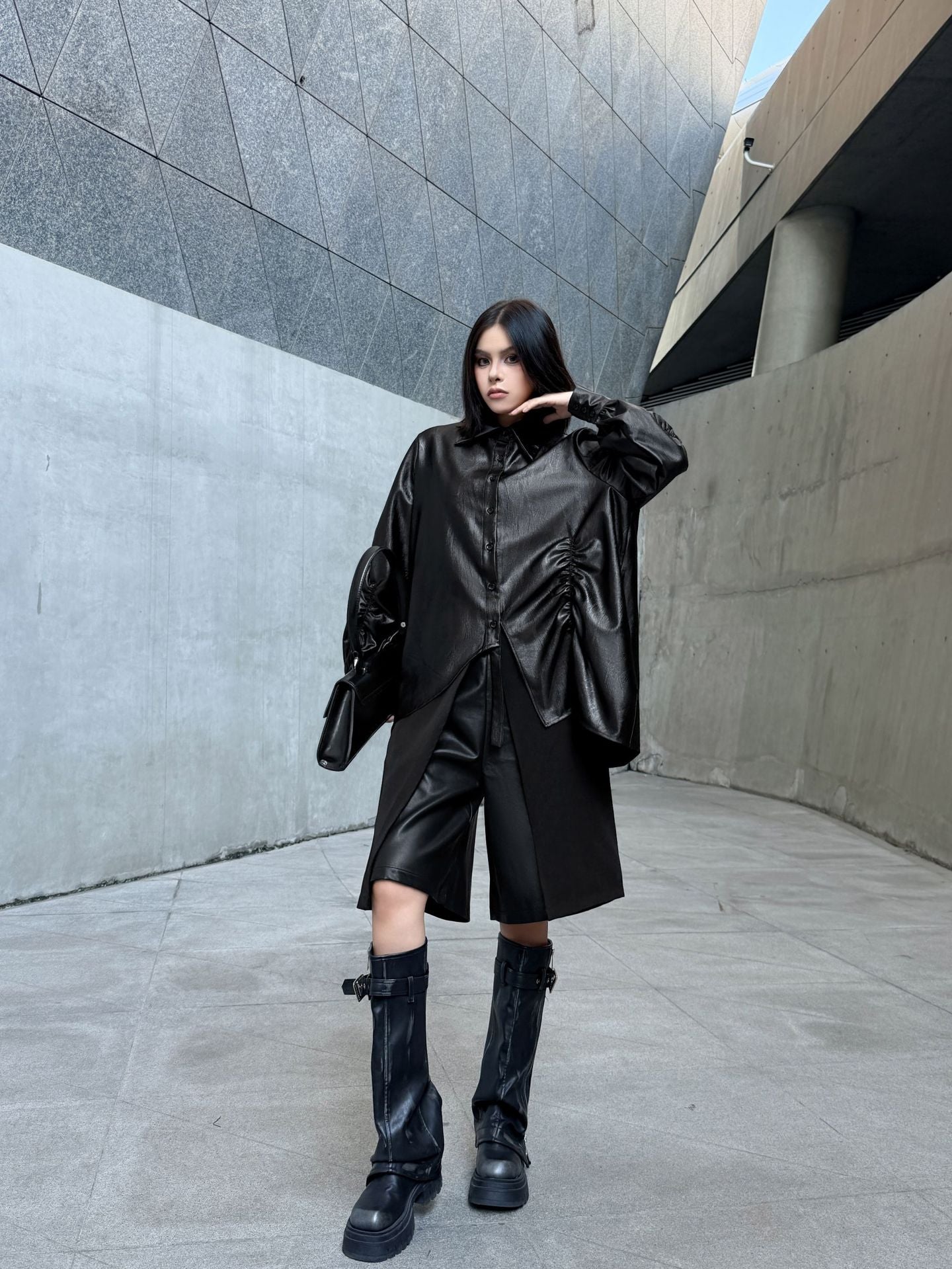 ギャザースリーブシャツブラウス