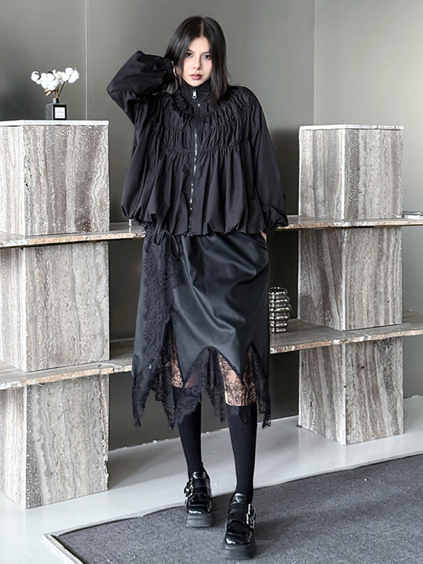 シャーリングスタンドカラーブラウス