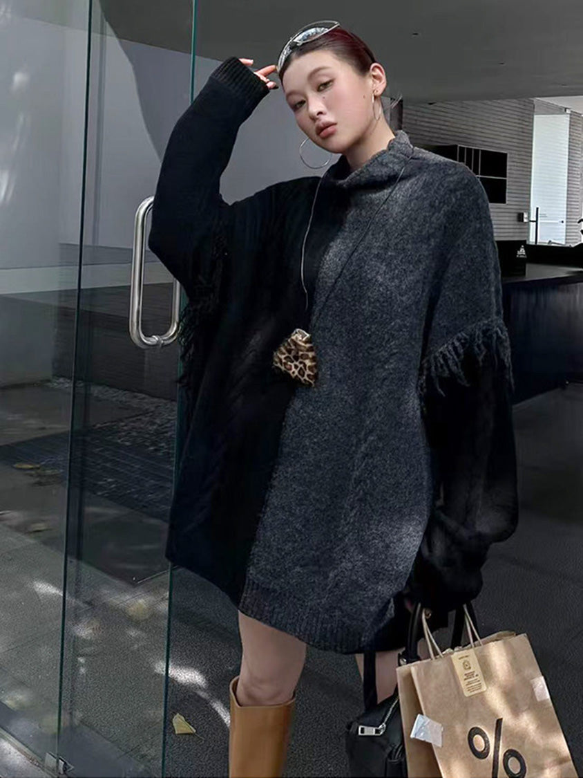 フリンジハイネックニットセーター